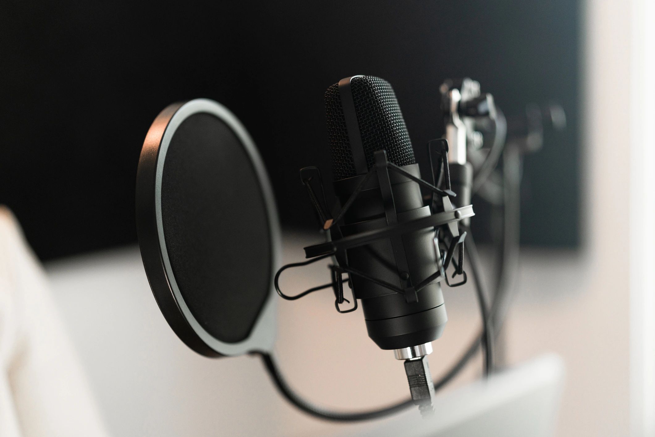 Microphone in a podcast studio