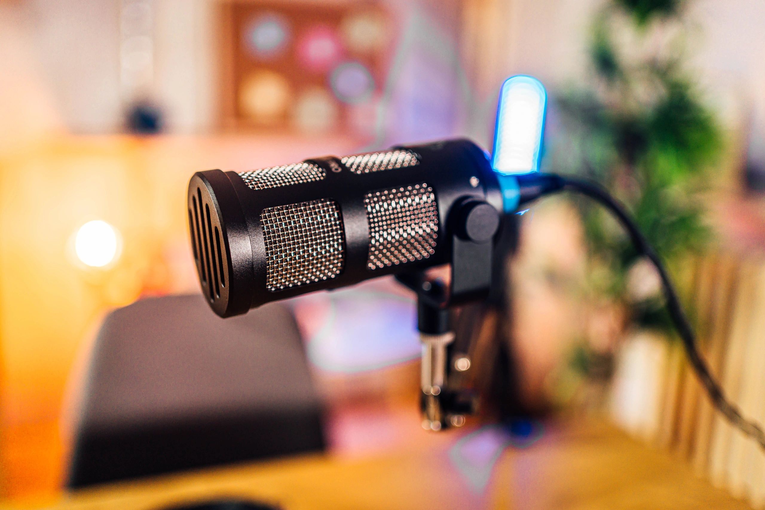 Microphone in a podcast studio